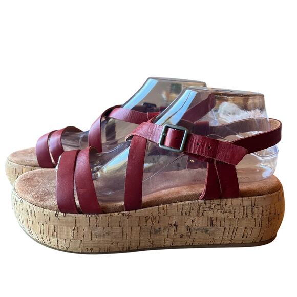 Lucky Brand Jacobean Platform Sandals Size ? Rust Red Strappy Buckle Cork - Picture 1 of 8